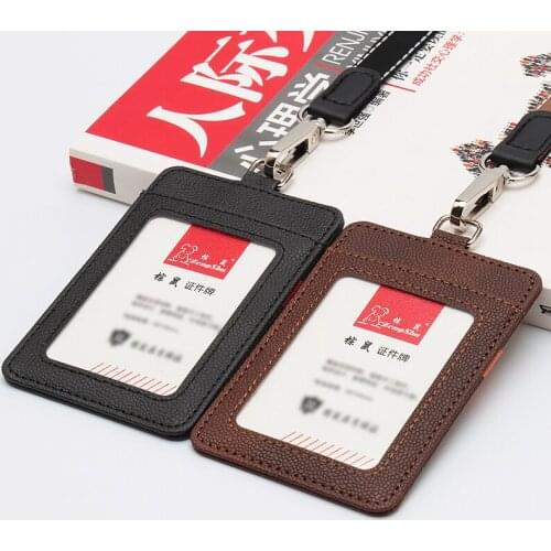 Unisex Solid Color Card Holder Neck Strap with Lanyard Badge Holder Staff Identification Card Bus ID Holders Credit Card Holde