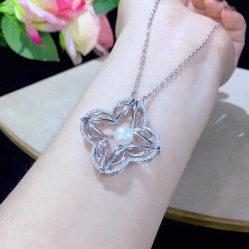 Natural fresh water pearl pendant necklace 925 sterling silver with cubic zircon it has 3 different ways to wear fine jewelry