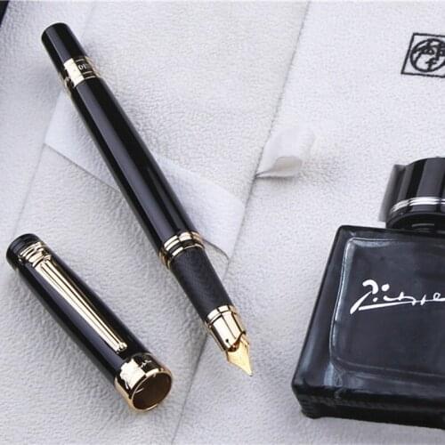 Pimio ps-5505 Luxury Black and Gold Clip 0.5mm Iridium Nib Fountain Pen Noble Fashion Gift Set Ink Pens with 40ml Black Ink