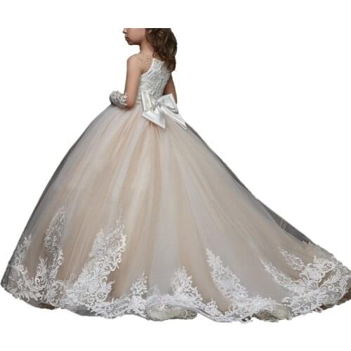 Lace Flower Girl Dresses Primera Comunion Wedding Party Little Bride Dress Kids Ball Gown Long Sleeve Girls Pageant Dress