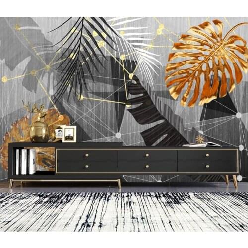 Custom wallpaper tropical plants golden leaves geometric lines background wall home decoration living room bedroom 3d wallpaper