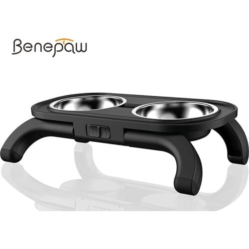 Benepaw Elevated Dog Bowls with Stand Adjustable Raised Dog Bowls Detachable No Spill Non-Slip Stainless Steel Dog Dishes