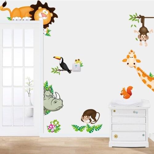 Pvc waterproof removable animal zoo wall sticker for children room kid bedroom living room art background backdrop decoration