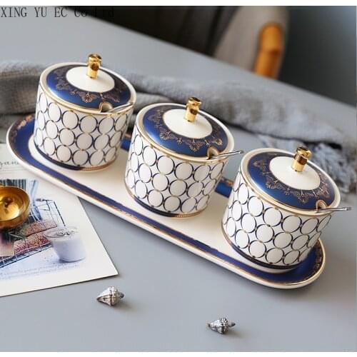 Light Luxury Ceramic Spice Organizer Rack Jars with Lid Sugar Bowl Salt Shaker Seasoning Jar Nordic Kitchen Cereal Dispenser