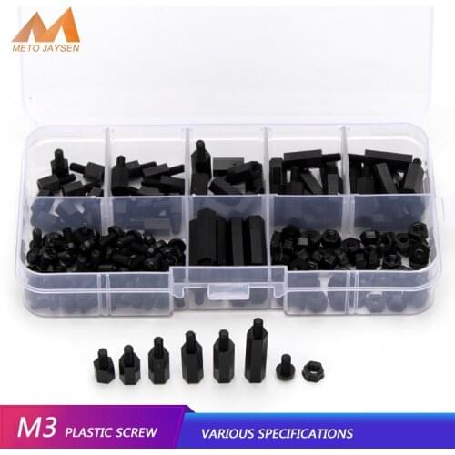 M3 Hex Male Female Nylon Spacer Standoff Screw Black DIY Accessories Kits Spacing Plastic Screw Nut Assortment Kit 180pcs