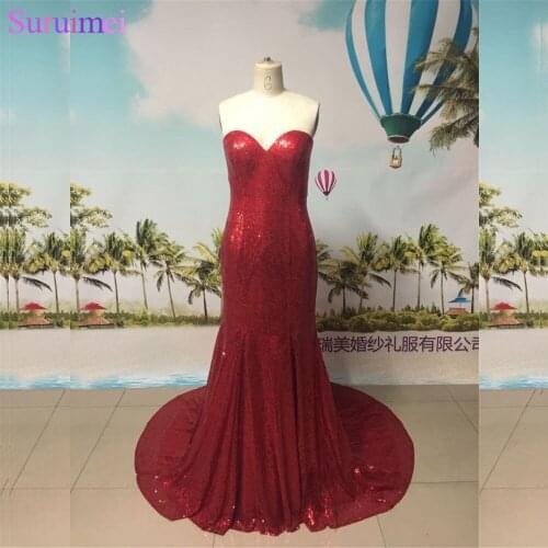 Bling Bling Red Sequin Evening Dresses Sweetheart Floor Length Mermaid Prom Dress Formal Evening Gown