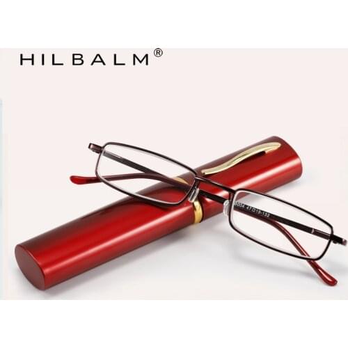 HILBALM stylish mens reading glasses ultra-thin metal frame portable mini presbyopia female reading glasses women with box