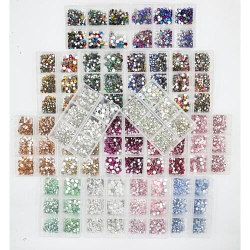 1200pcs Mix Sizes Glass Crystal Non Hot Fix Rhinestone Set Flatback 3D Crystal Nail art Rhinestones Decorations For Garment/Nail