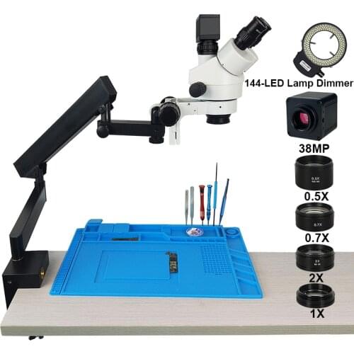 38MP HDMI USB 3.5-90X Trinocular Stereo Microscope Simul-Focuse Articulating Arm Stand Zoom Digital Camera Phone Repair