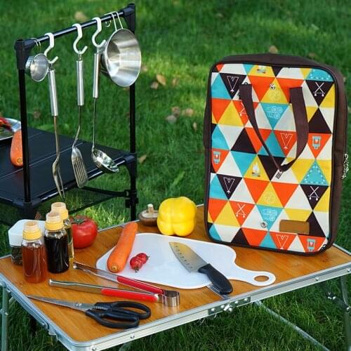 Outdoor Cookware Five-piece Camping Set Barbecue Stainless Steel Knives Plates Picnic Bag Simple Cookware Camp