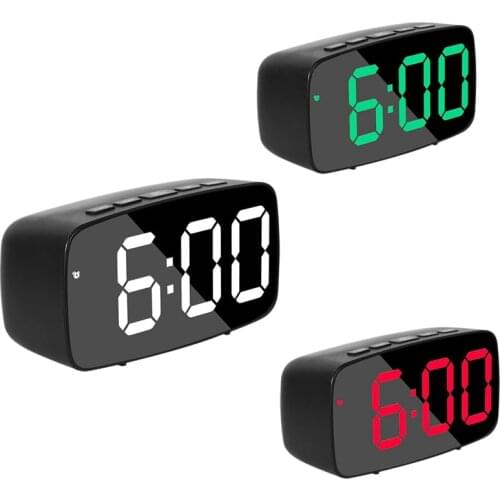 Smart Digital Alarm Clock Bedside,LED Travel USB Desk Clock with 12/24H Date Temperature Snooze for Bedroom,Black