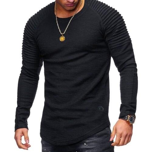 Spring Men T-shirt Striped Pleated Raglan Sleeves Pleated Top Casual Slim Pullover Undefined Bts Tshirts Harajuku Christmas Punk