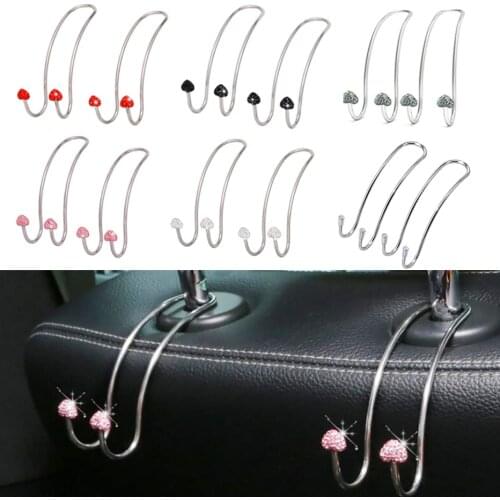 2PCS Bling Rhinestone Car Back Seat Hanger Bling Durable Universal Car Hooks Handbag Groceries Coats Storage Organizer Holder