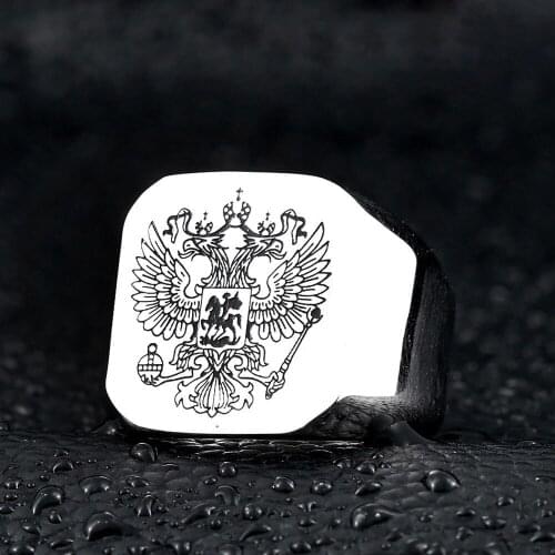 Vintage Russian Warrior Titanium Steel Skull Biker Gothic Punk 316L Stainless Ring For Men Retro Male Design Round Bands Rings