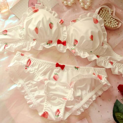 Japanese Soft Girl Heart True Strawberry Granular Underwear Comfortable Thin Ring-Free Triangle Cup Bra Suit GZ-7