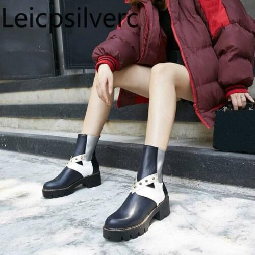 Womens Boots Autumn And Winter New fashion Round head Color matching mid heel Short tube Womens shoes plus size 34-43 5cm high