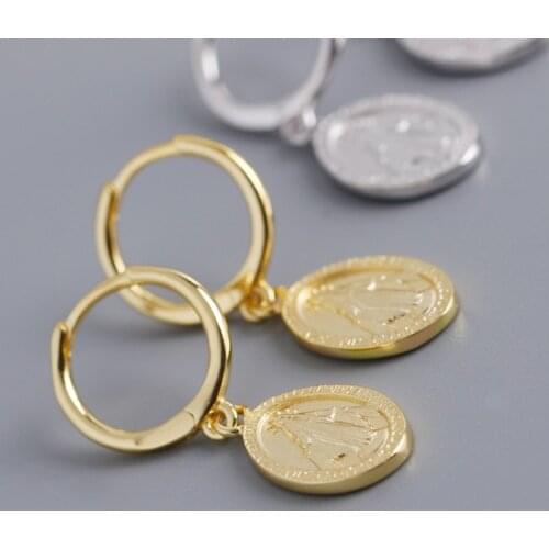 MLKENLY 100% 925 Golden earrings sterling silver Santa Maria mother coin hoop earrings for women gifts