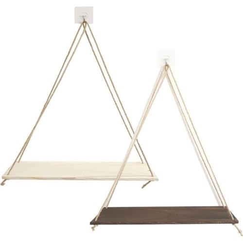 1pc Premium Wood Swing Hanging Rope Wall Mounted Floating Shelves Plant Flower Pot Indoor Outdoor home Decoration Simple Design