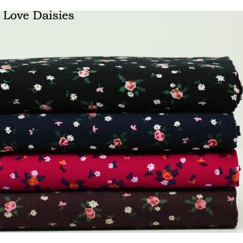 100% Cotton Pastoral BROWN Fuchsia BLUE BLACK Small Pink Brown White Flowers Floral Slim Corduroy Fabric For Apparel Dress Shirt