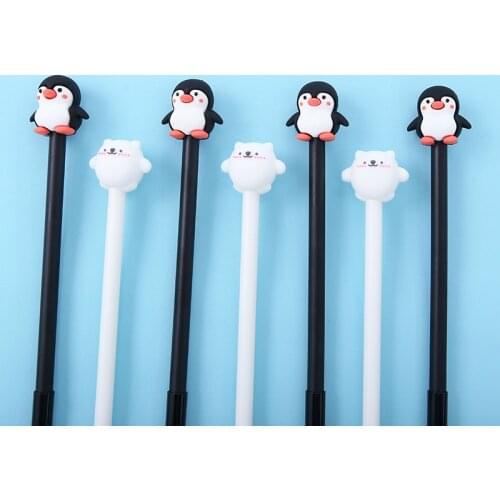 2pcs Polar Bear & Penguin Pen Ballpoint 0.5mm Black Color Gel Ink Pens for Writing Signature Cute Kids Gift Office School A6959