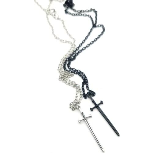 2021 New Mini Vintage Cool Sword Necklace Gothic Sword Female Punk Ear Hoops for Womens Jewelry Long Unique Chain Gifts Men