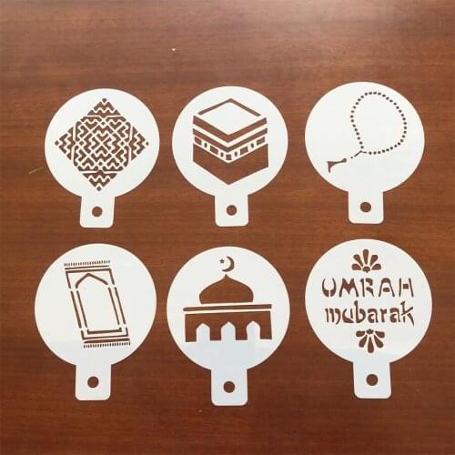 6Pcs Celebrated The Eid Festival Arabic Ramadan Theme Coffee Art Stencils Ramadan Muslim Eid Festival Cake Decorating Tools