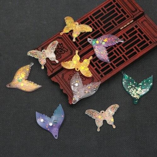 Acrylic gold foil three-dimensional butterfly mermaid tail earrings pendant accessories diy handmade ear jewelry materials