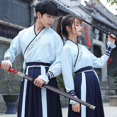 Free shipping hanfu embroidery/light blue collar Ru skirt Wu Xiafeng sweethearts outfit regimental CP performance clothing