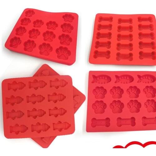Food Grade Large Ice Cube Trays Puppy Paw Bone Rocket Cake Pan Silicone Treats Biscuit Baking Mold Cookie Cutter red