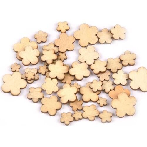 100PCS Mixed Flower 6/8/10/12/15mm Wooden Home Party Supplies Wood Craft For DIY Sewing Scrapbookings Decorations M1758