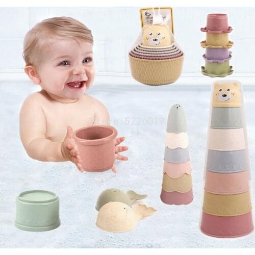 Baby Bath Toys Stacking Cup Toys Colorful Early Educational Intelligence Gift Boat-shaped Stacked Cup Folding Tower Toy For Kids