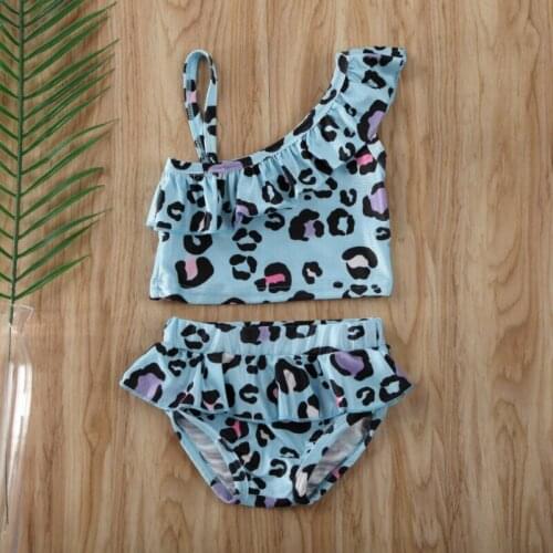Children Bikinis Set Toddler Kids Baby Girls Leopard Ruffle High Waist Swimwear Swimsuit Bathing Suit Summer Irregular 2020