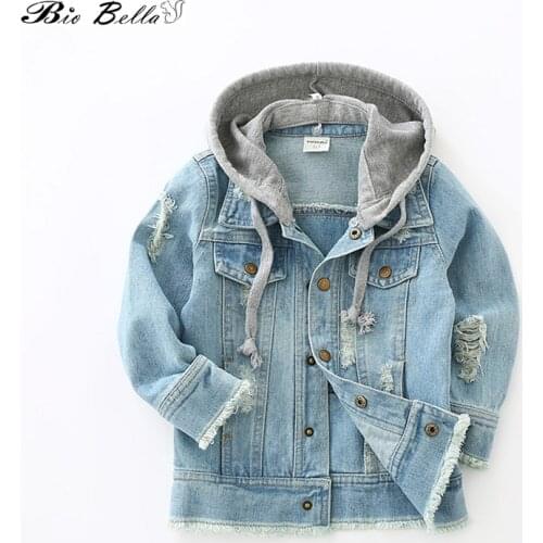 Kids Denim Coat Sweatshirt Toddler Children Fashion Boys Hooded Tops Hoodie Jacket Coats Outerwear Casual 1-6 Years