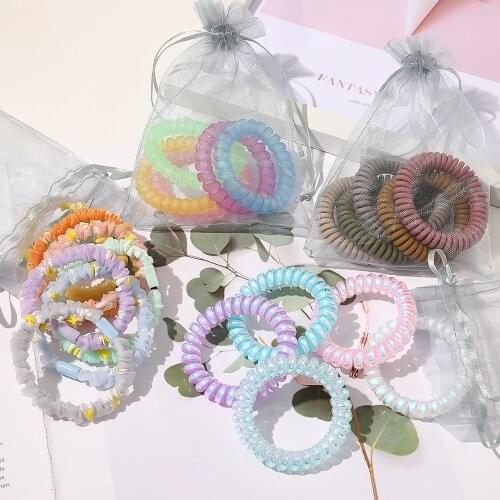 5Pcs/Set Elastic Plastic Telephone Cord Hair Tie Rubber Bands Solid Spiral Coil Daisy Headband Christmas Gift Hair Assesories