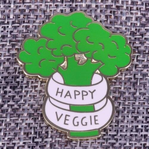 Happy Veggie enamel Pin broccoli brooch Green vegetables, vegan Jewelry gift