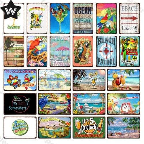Its Five O'clock Somewhere Metal Plaque Vintage Beach This Way Sign Bar Wall Decor Signs Retro Metal Poster Tin Sign Pub Plates