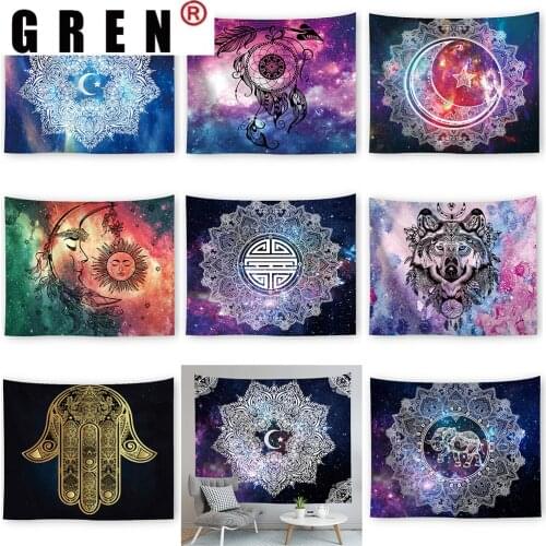 GREN Indian Mandala Starry Sky Tapestry Wall Hanging Rugs Background Cloth Beach Mat Blanket Art Bedroom Dorm Home Decor