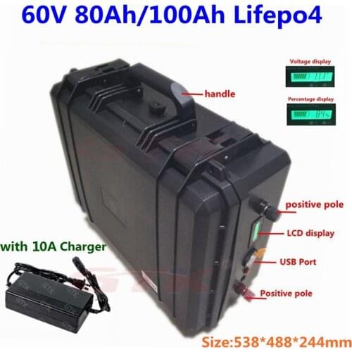 GTK Lifepo4 60V 80Ah 100Ah lithium battery pack with BMS for E-motor golf trolley solar system home energy storage+10A Charger