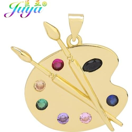 Juya DIY Luxury Rainbow Cubic Zirconia Gold Color Palette Charms For Handmade Pendant Bracelets Necklace Making Supplies