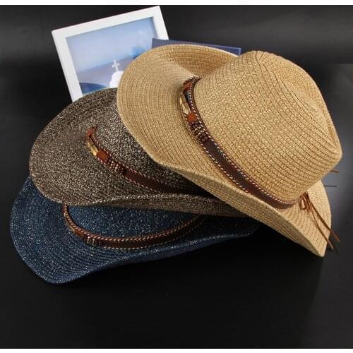Prettyia Unisex Western Straw Cowboy Cowgirl Hat Wide Brim
