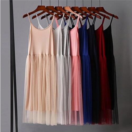 Summer Girl Sweet Modal Dress Women Solid Sleeveless Sexy patchwork Sling Spaghetti Strap Cotton Female vest Dress