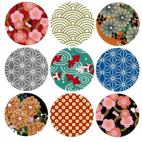 Set of 18 "Japanese Style" Round Pattern Adhesive Stickers Seal Labels For Envelopes and Boxes [2 sheets of 9 stickers]