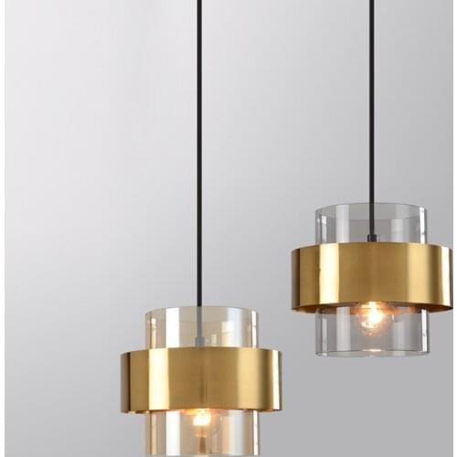 Nordic glass hanging lamp restaurant coffee bar industrial lighting fixture gold wrought iron glass shade creative pendant light