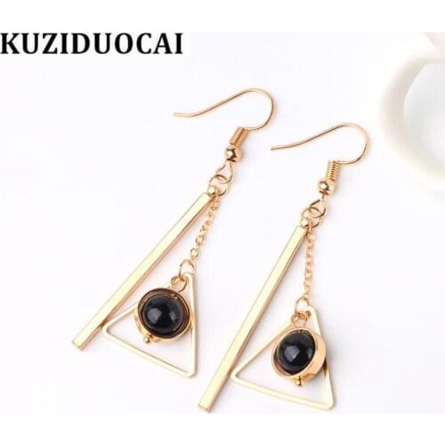 New Hot ! Fashion Fine Jewelry Gold Color Copper Beaded Triangle Keep Color Tassel Stud Earrings For Women Ladies' Gifts E-706