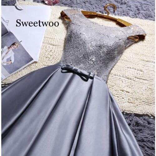 New Short Dress Satin Lace Wine Red Grey A-line Party Formal Dress Robe De