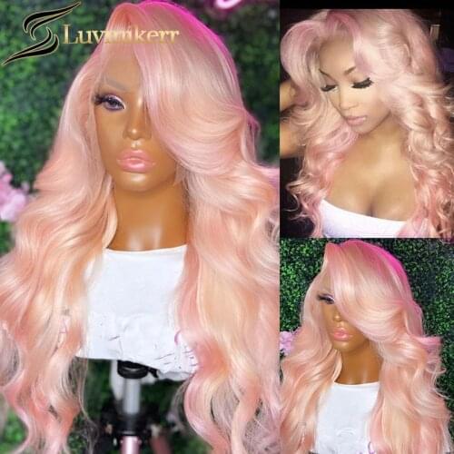 HD Transparent Pink Colored 13x5 Lace Frontal Wig Full Glueless Body Wave 613 Blonde Human Hair Wig Pre Plucked Glueless 30 Inch