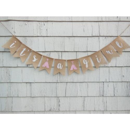 Personalized it is a boy or girl Teepee Tribal Aztec Baby shower first birthday burlap Banners Buntings garlands Photo Prop