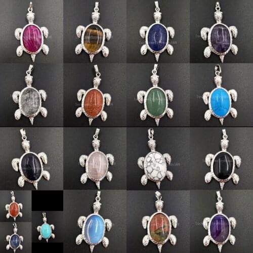 Carnelain Crystal Aventurine Tigers Eye Opal Howlite Unikate Jaspe Lapis Lazuli Turtle Women Men Pendant Bead 1pcs PWB533
