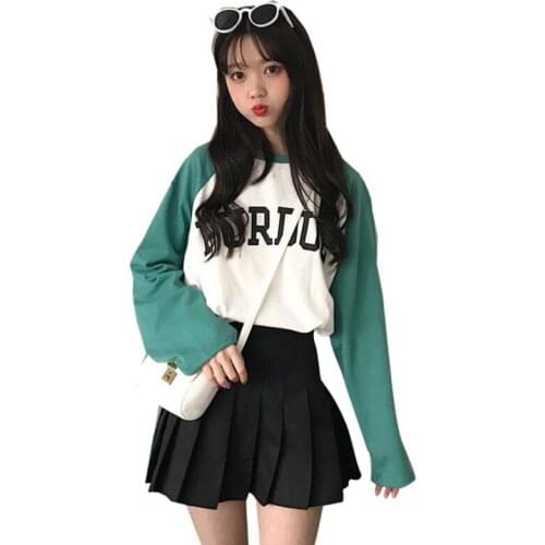 Girl Harajuku Casual Loose T Shirt Girls Autumn Long Sleeve Letter Print O-Neck T-Shirt Tee Students Oversize Hip Hop Streetwear