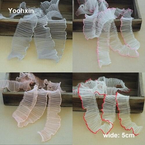 5CM Wide Modern Embroidery white flower lace fabric trim ribbon DIY sewing applique collar Ruffle craft Christmas guipure decor